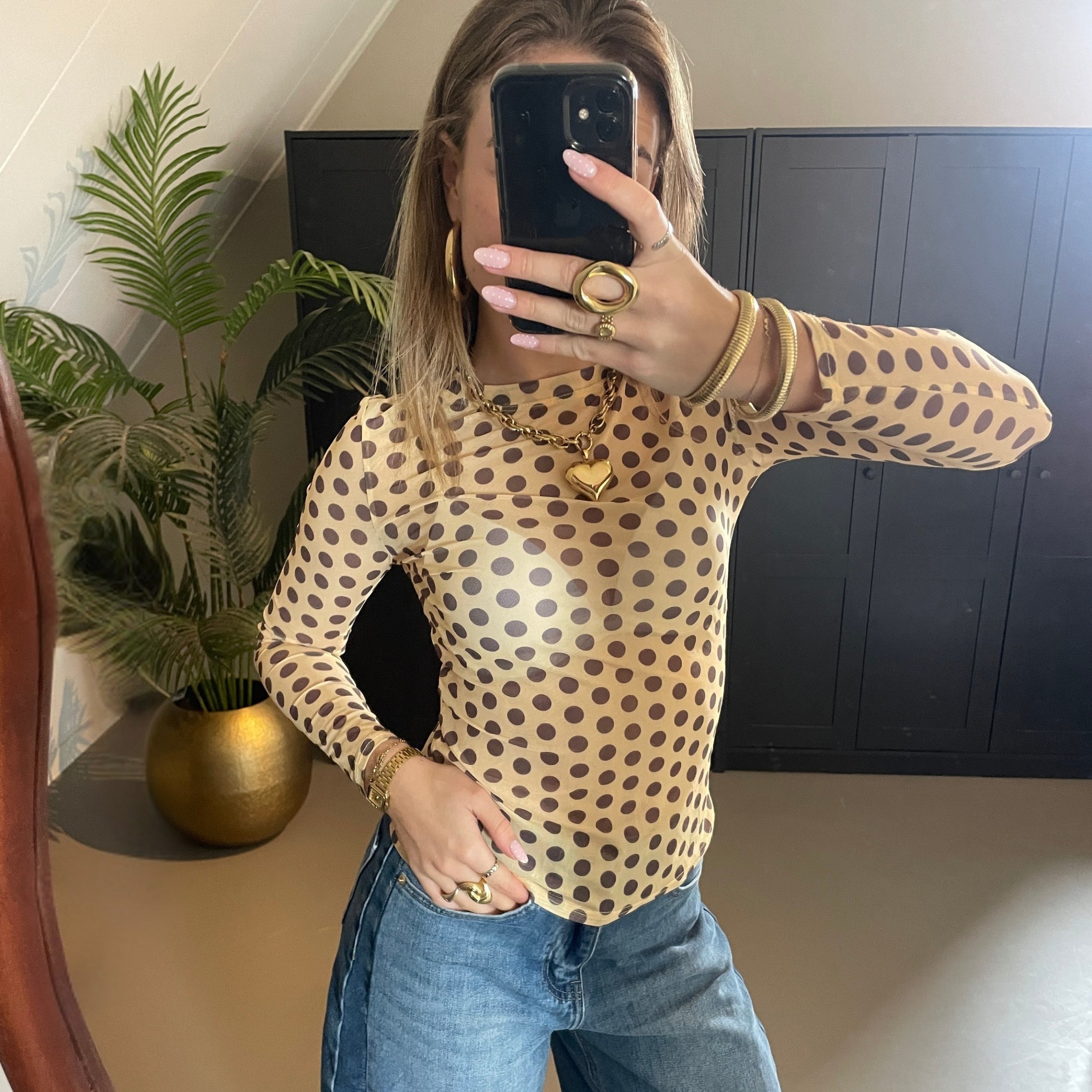 Polka Dot Mesh Top