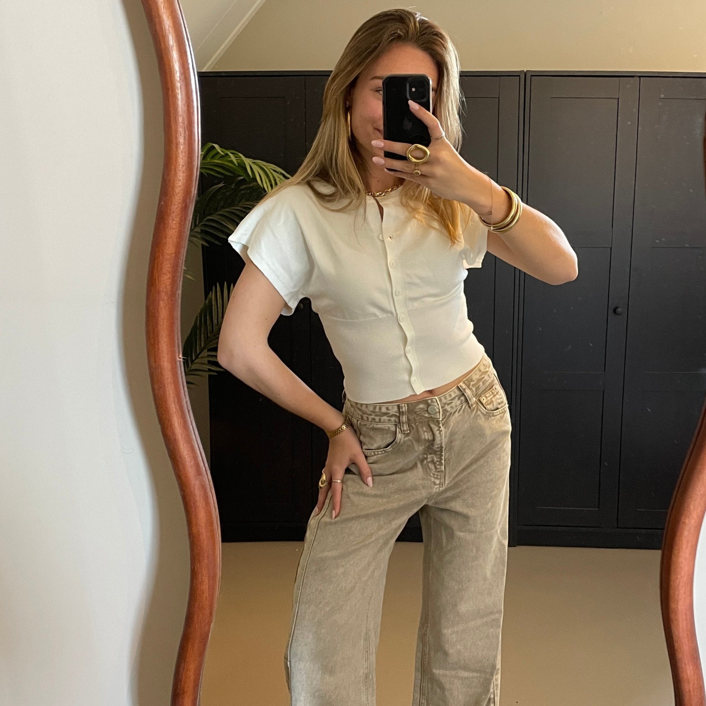 Button T-Shirt Wit