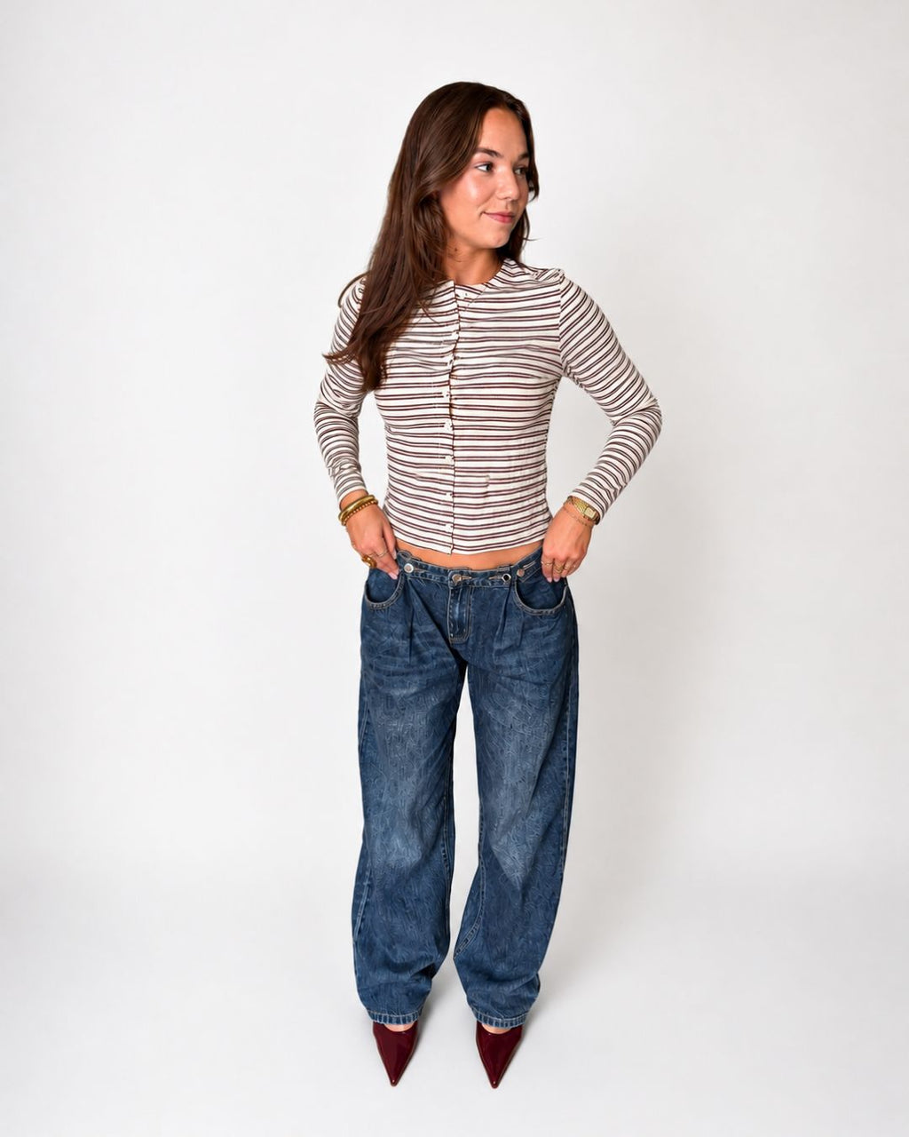 Button Longsleeve Creme/Bruin
