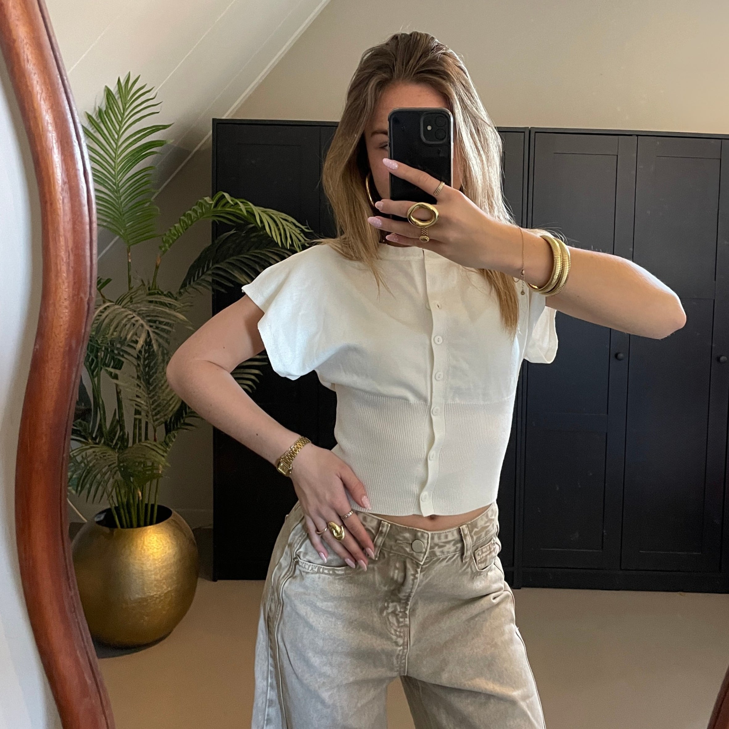 Button T-Shirt Wit