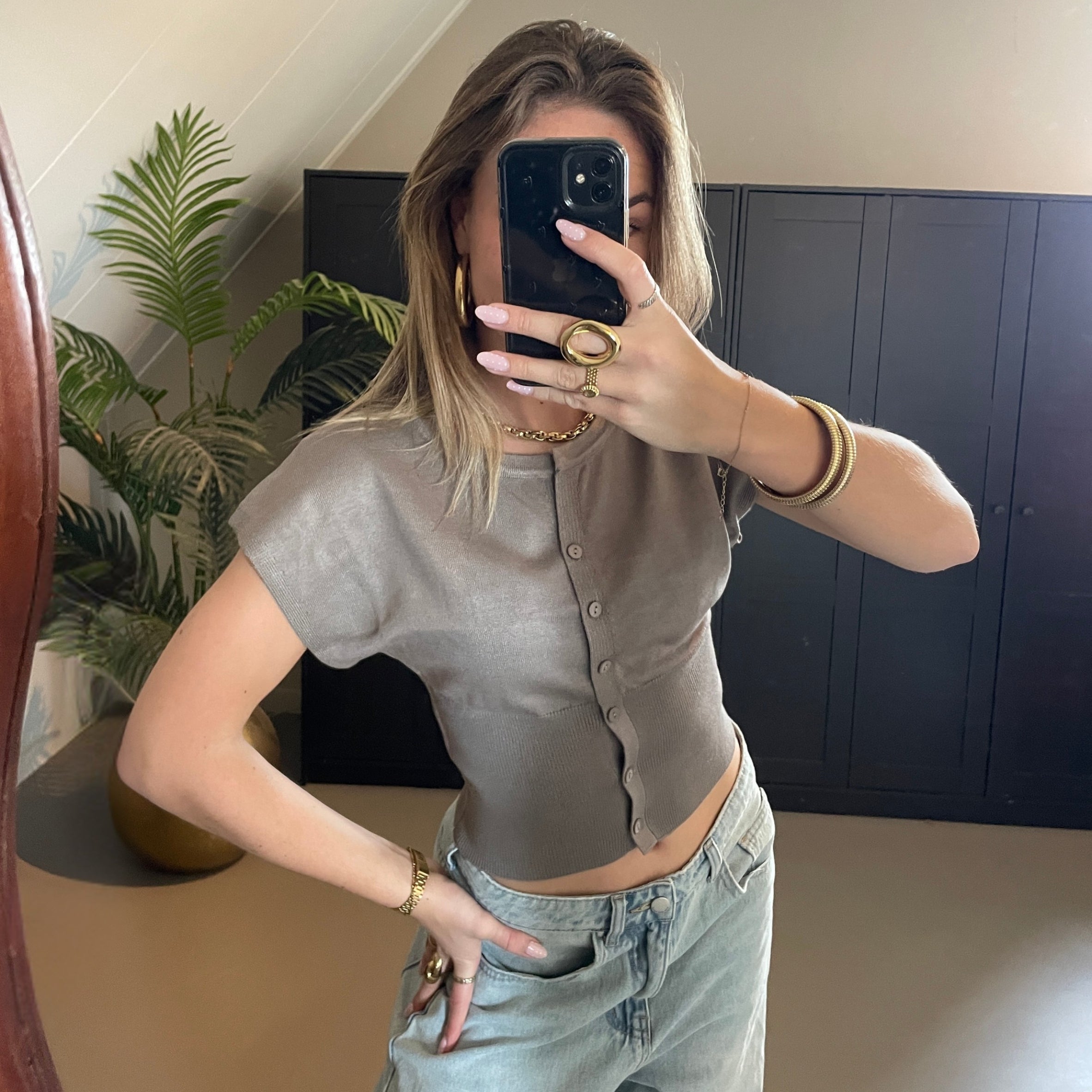 Button T-Shirt Taupe