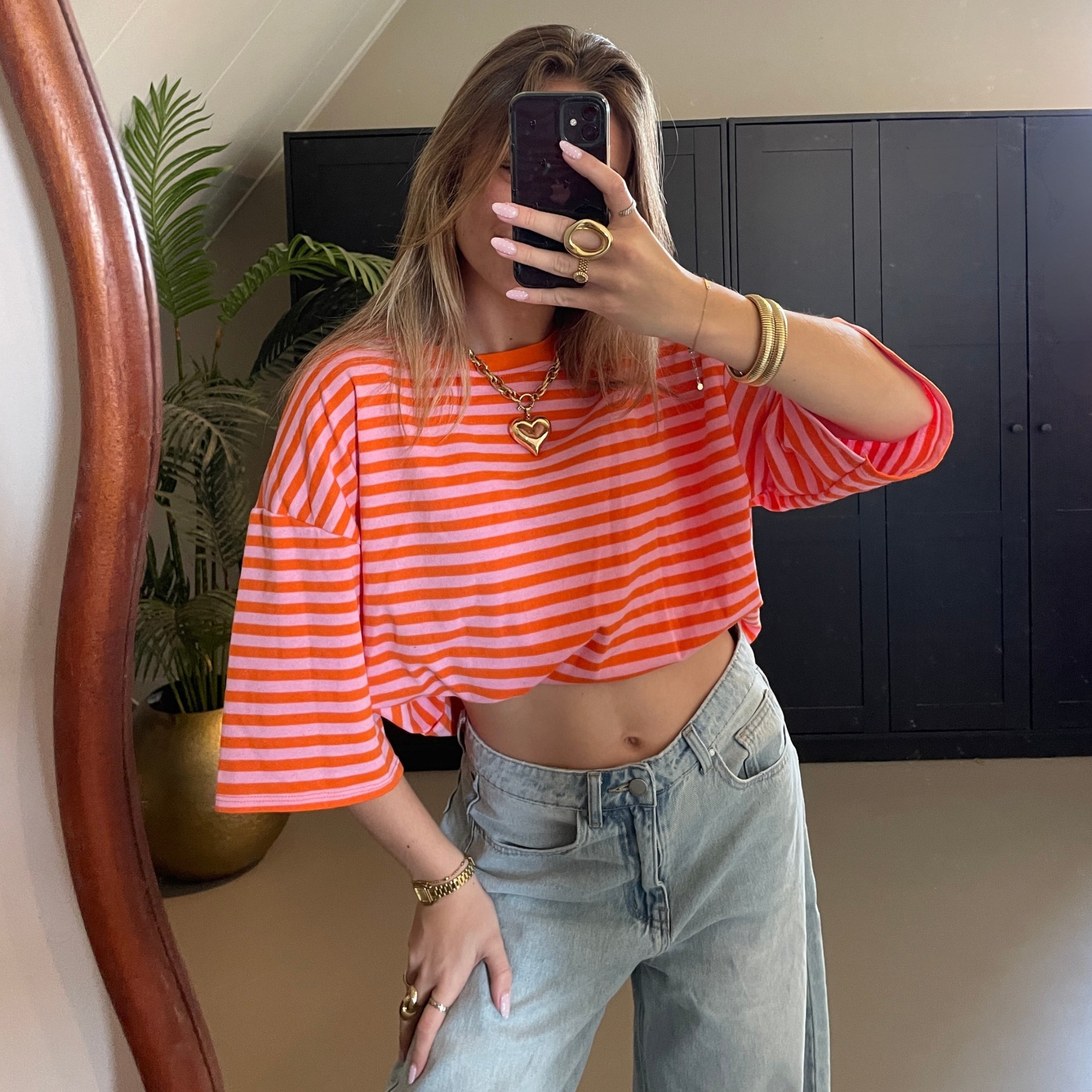 Oversized Tee Oranje/Roze