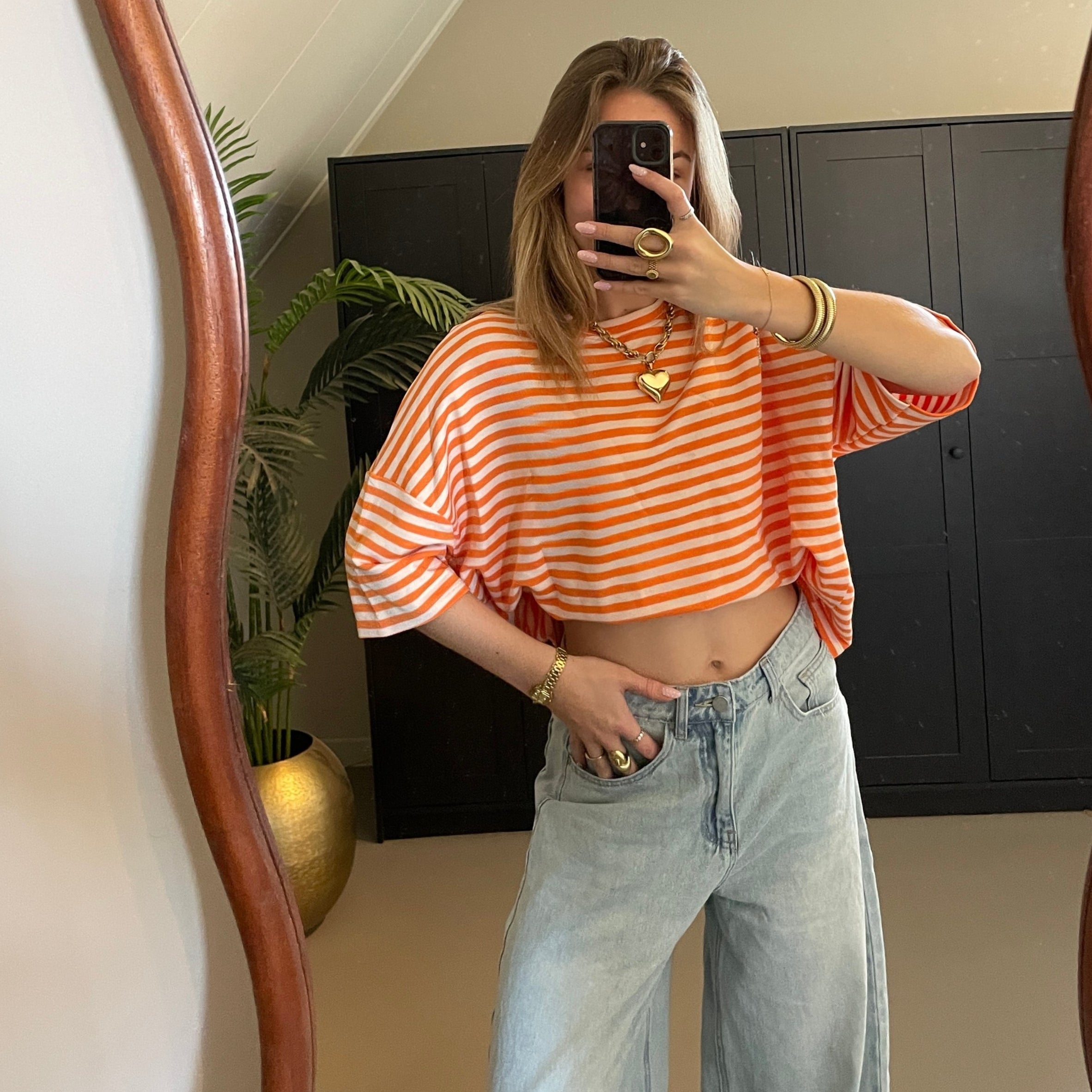 Oversized Tee Oranje/Wit