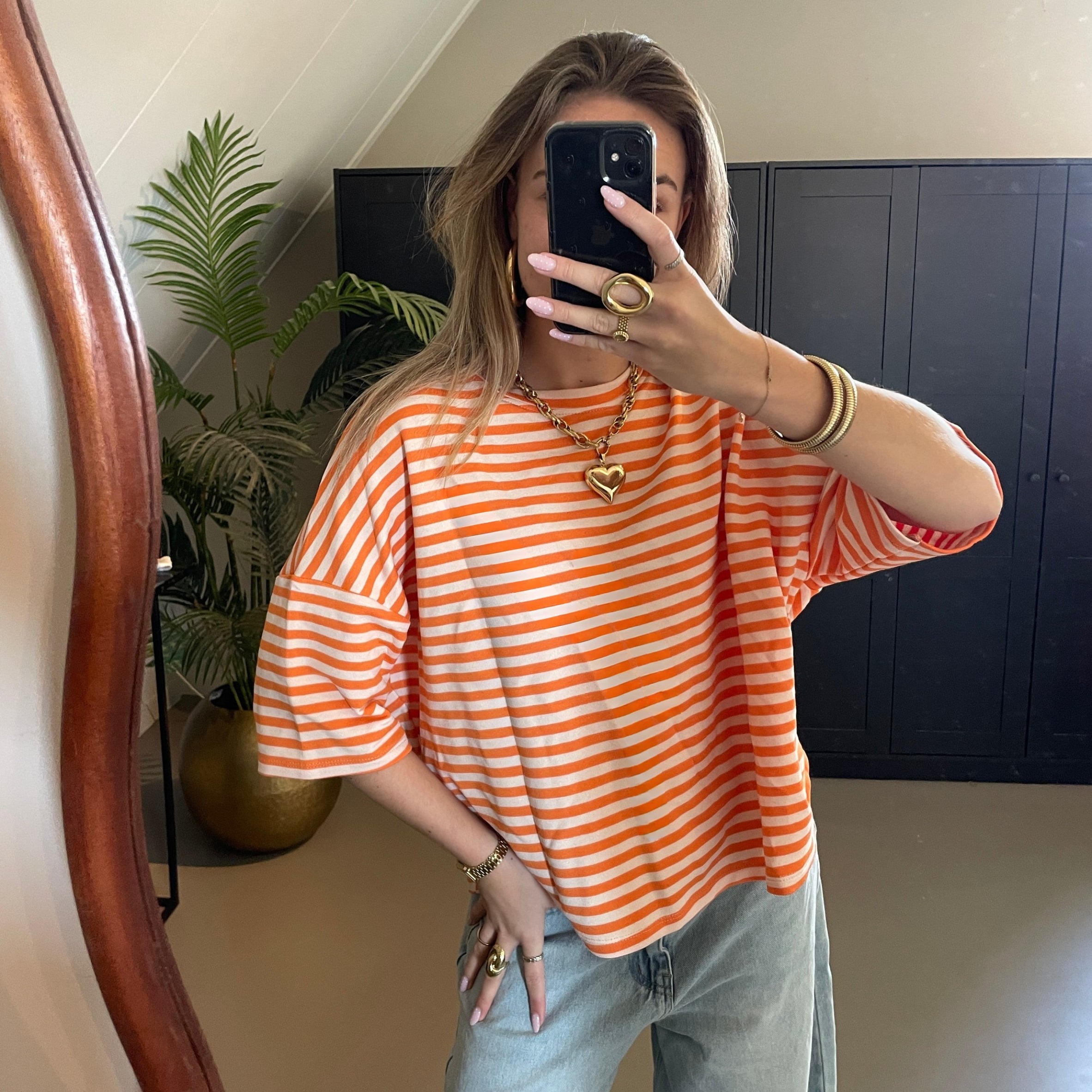 Oversized Tee Oranje/Wit
